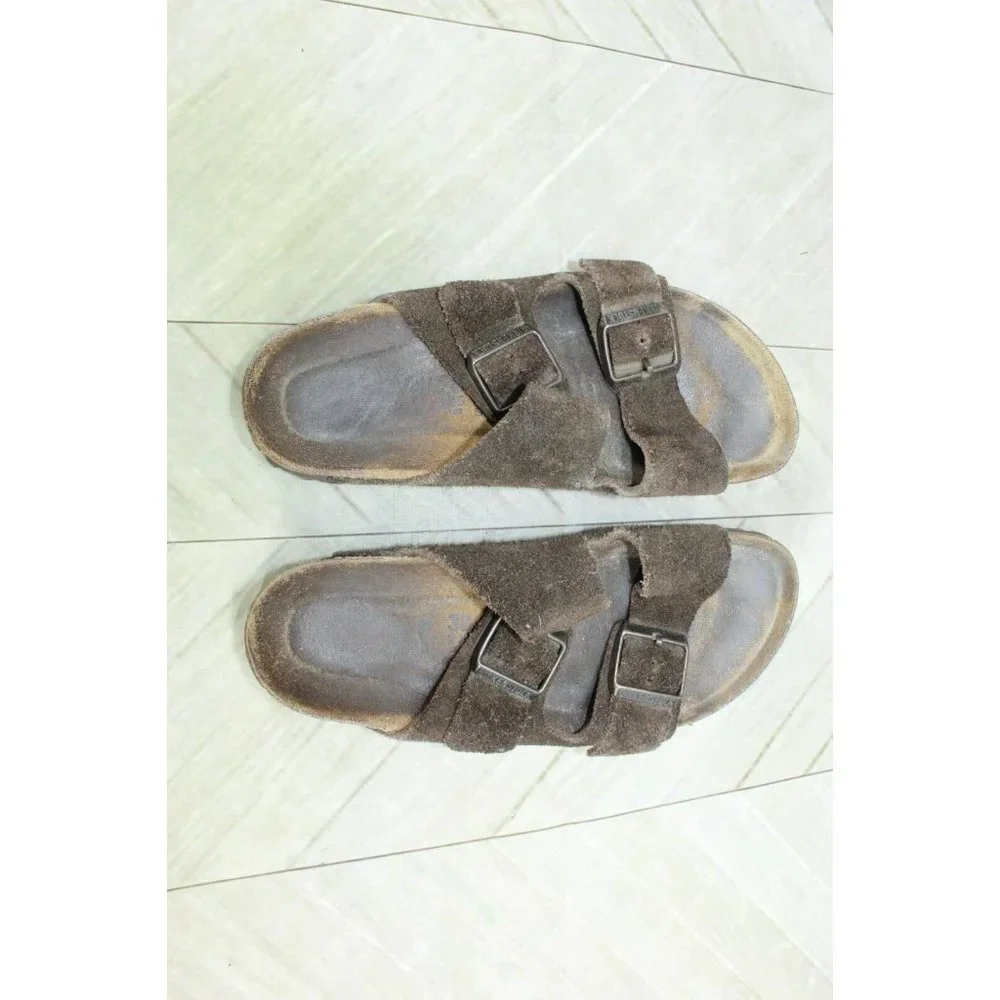 Birkenstock Arizona Brown Suede Double-Strap Slide Sandals Size 38 US 7 - Picture 7 of 9